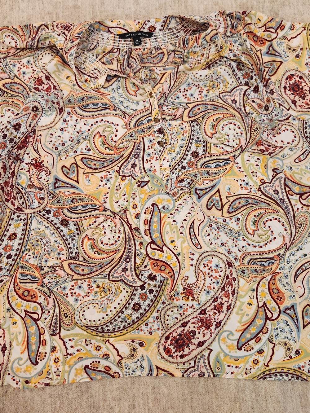 Zac & Rachel Plus Size 3X Multicolor Paisley Long Sleeve Blouse Boho